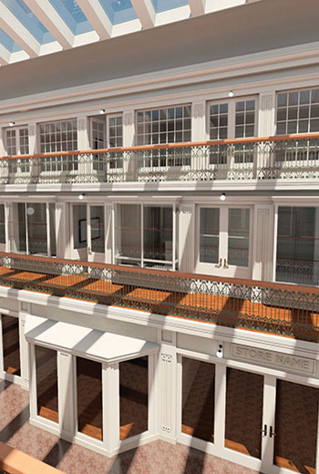 The top two floors are reserved for micro lofts, while the street level contains a pedestrian walkway and shops. These units are energy efficient because they are small and easy to heat and cool—and also use natural light.